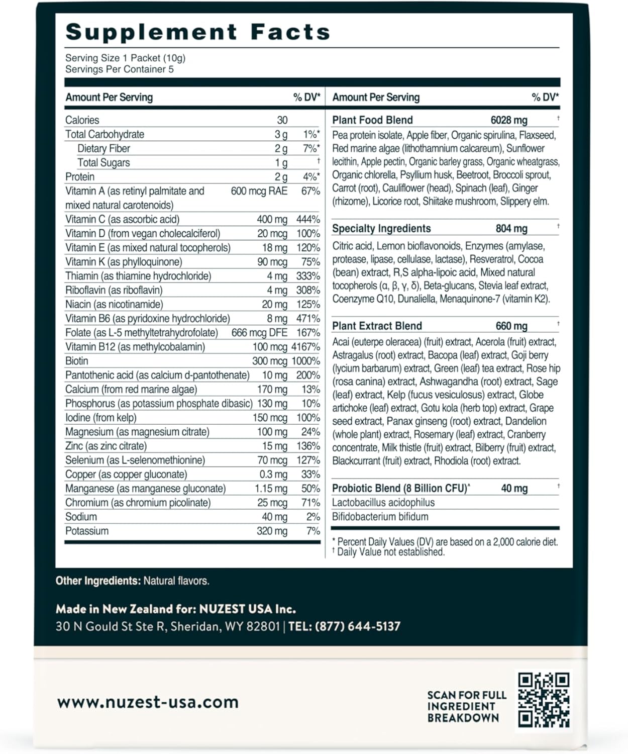 Nuzest Greens Powder - Vegan Multivitamin Supplement with Vitamins, Minerals, and Superfoods - Good Green Vitality 10g (Pack of 5)