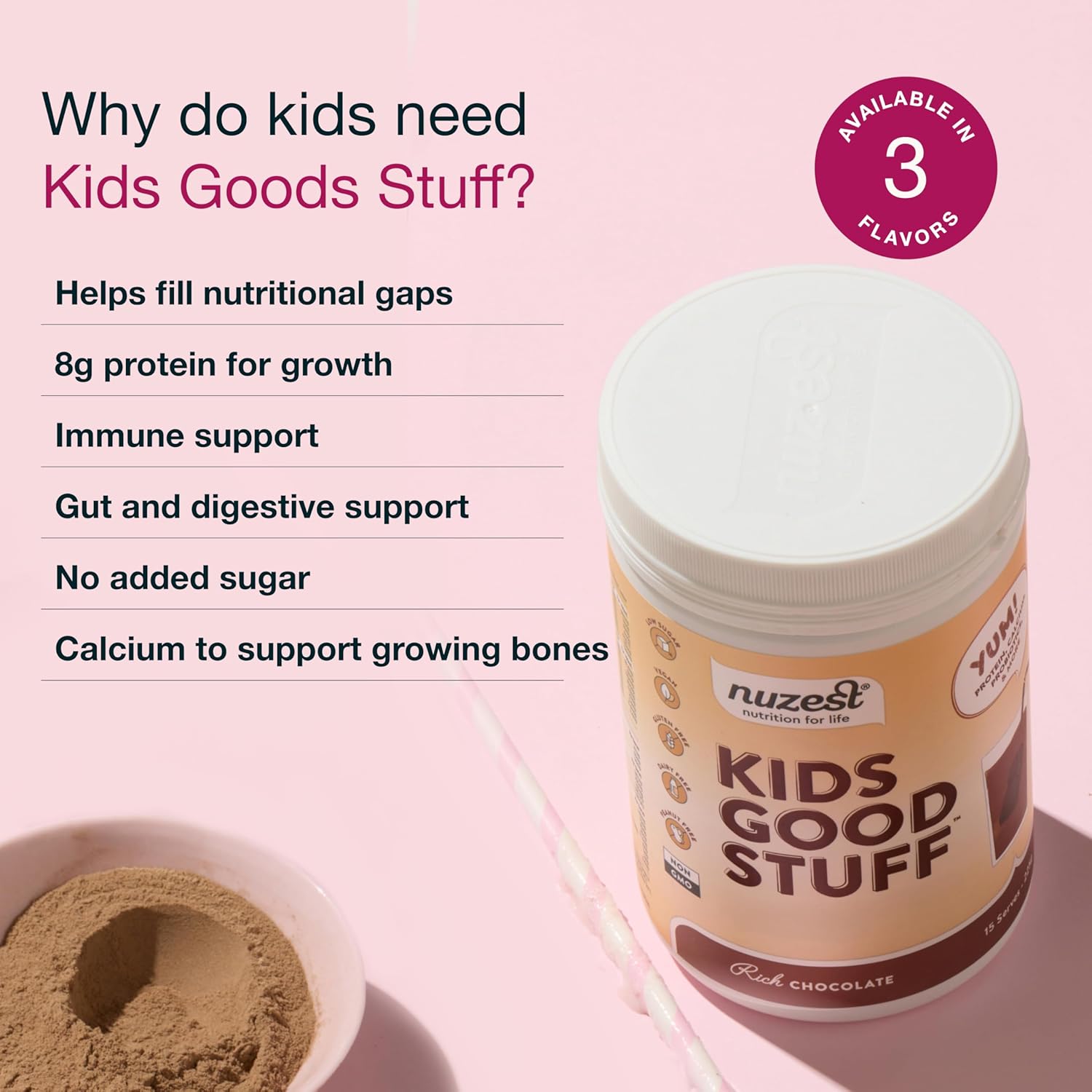Nuzest Kids Good Stuff Vegan Smoothie Mix - Rich Chocolate - Multivitamin Protein Shake - Dairy Free - 225g/7.9 oz - Growth and Development Support