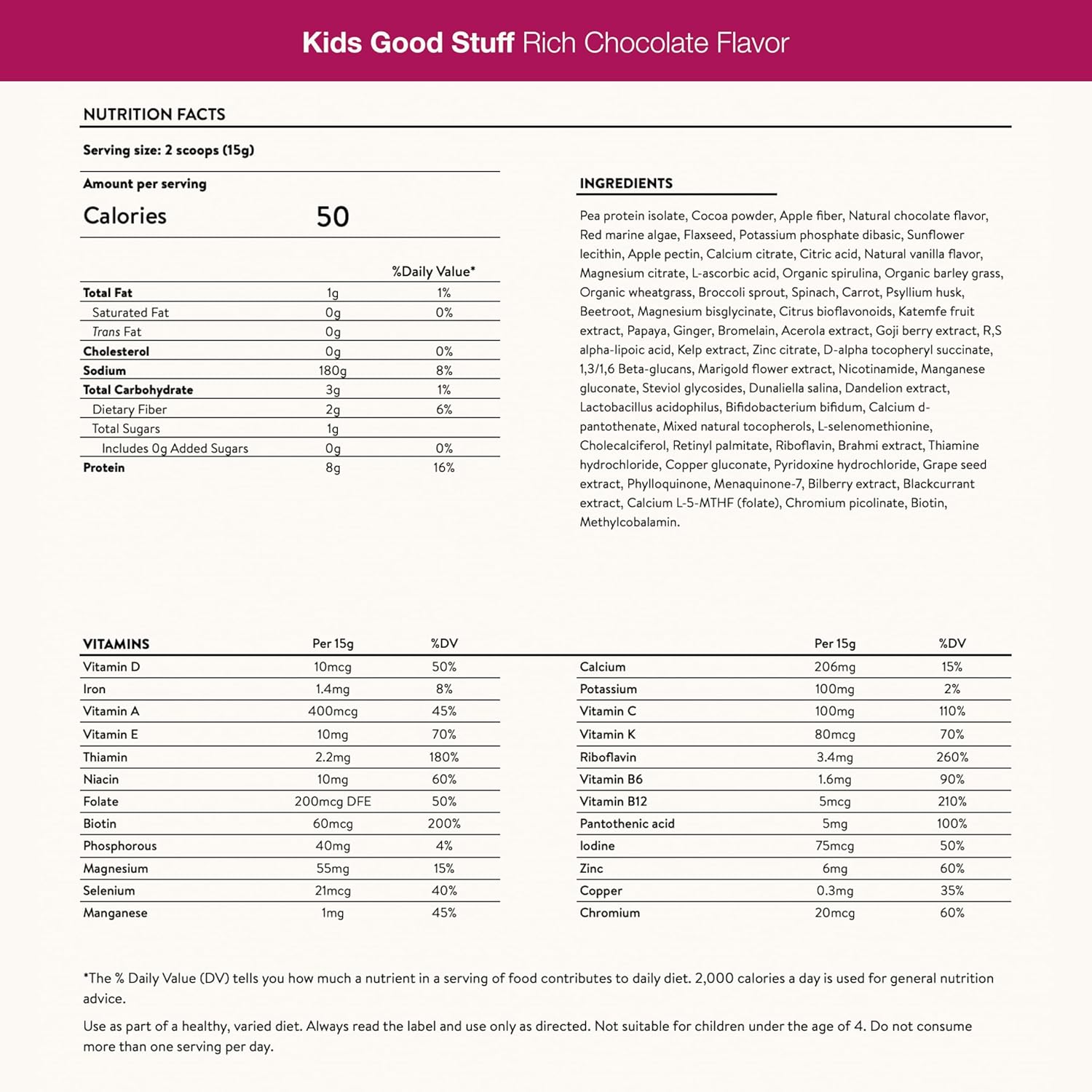 Nuzest Kids Good Stuff Vegan Smoothie Mix - Rich Chocolate - Multivitamin Protein Shake - Dairy Free - 225g/7.9 oz - Growth and Development Support