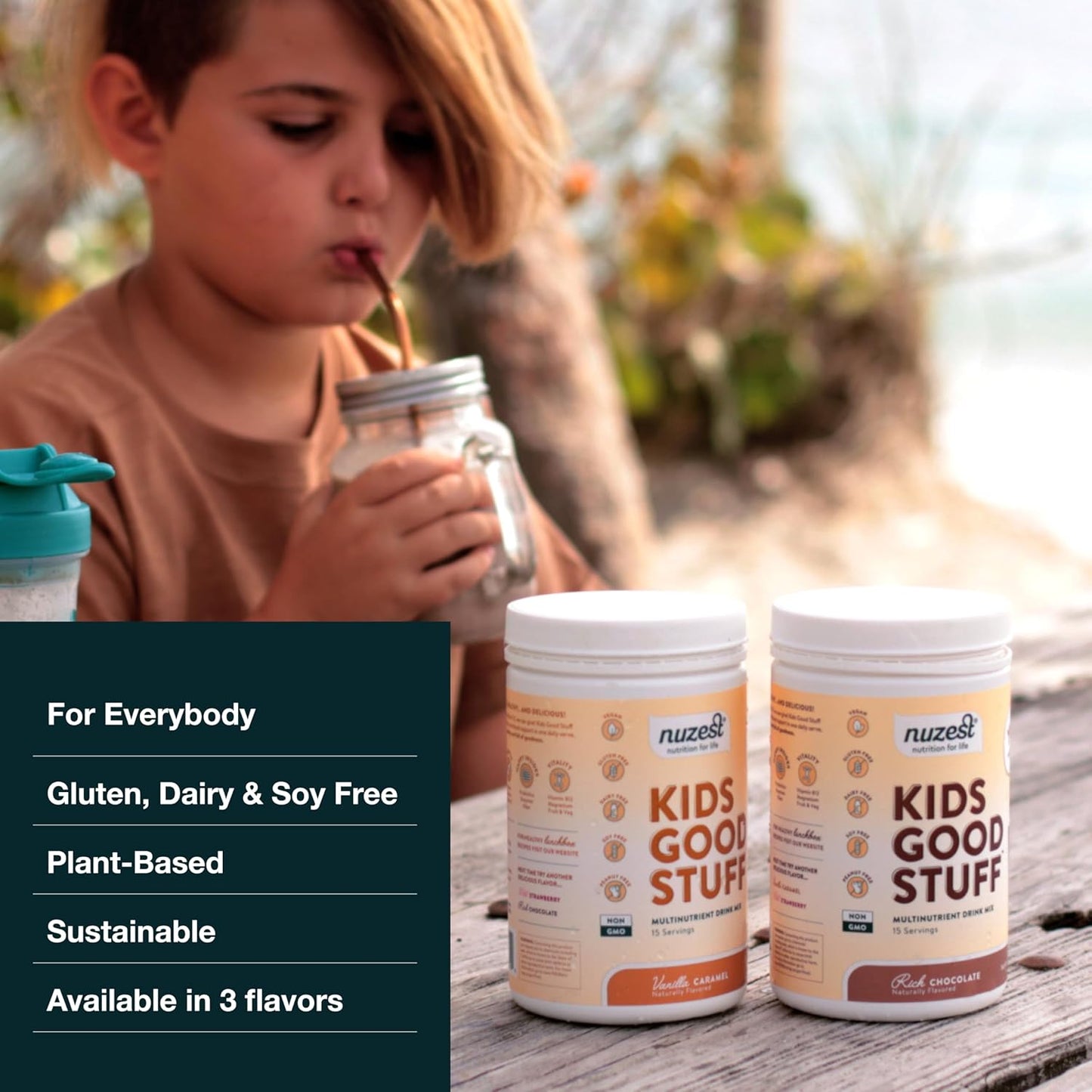 Nuzest Kids Good Stuff Vegan Smoothie Mix - Rich Chocolate - Multivitamin Protein Shake - Dairy Free - 225g/7.9 oz - Growth and Development Support