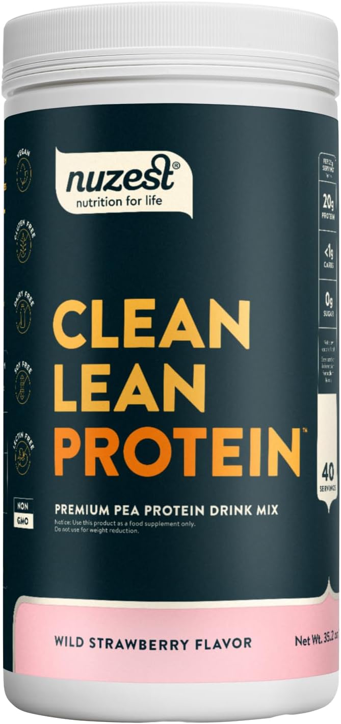 Nuzest Wild Strawberry Clean Lean Pea Protein Powder - Vegan Plant Based, Dairy & Gluten Free - 2.2 lb, 40 Servings
