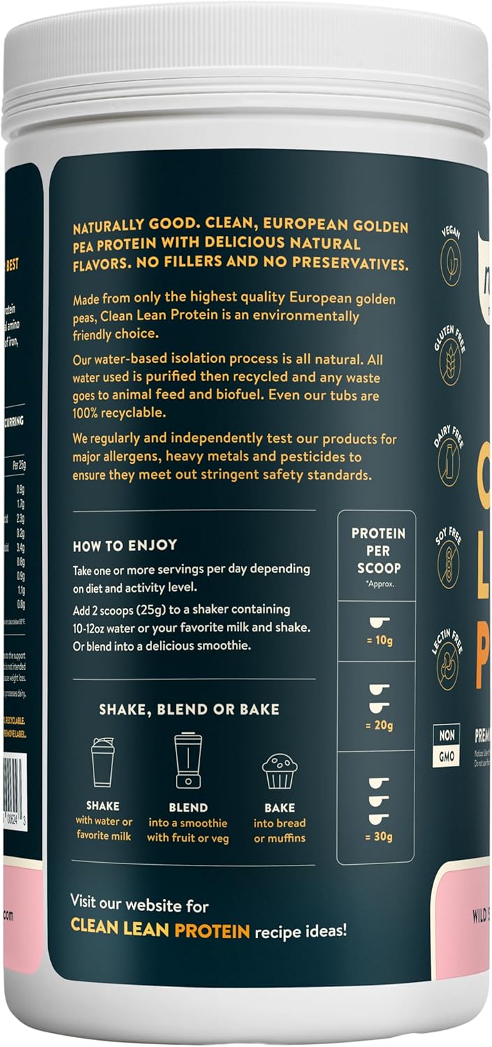 Nuzest Wild Strawberry Clean Lean Pea Protein Powder - Vegan Plant Based, Dairy & Gluten Free - 2.2 lb, 40 Servings