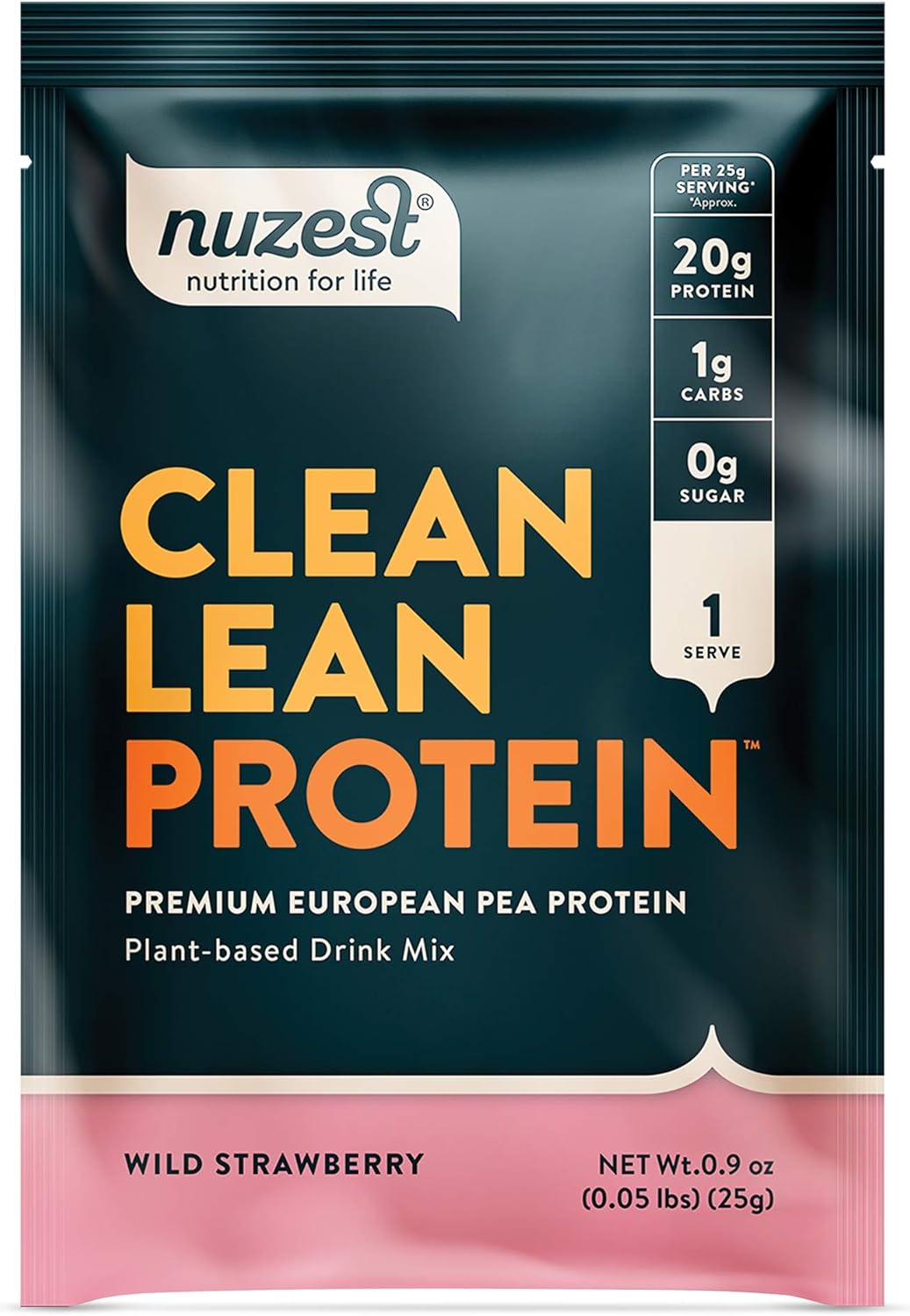 Nuzest Wild Strawberry Pea Protein Powder - Premium Vegan Plant Based Shake, Dairy Free, Gluten Free, GMO Free - 1 Serving 0.9 oz