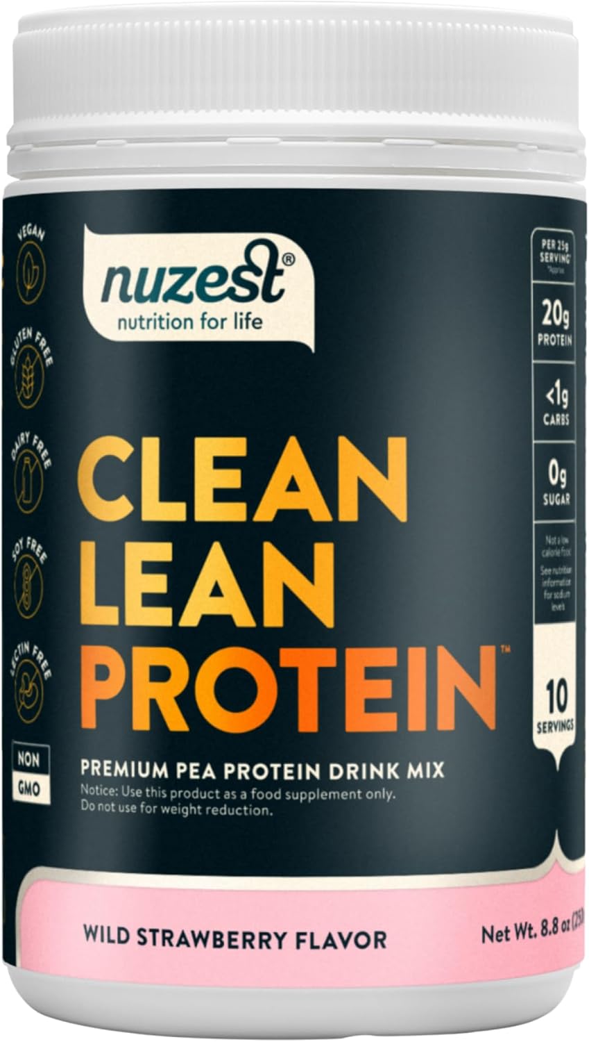 Nuzest Wild Strawberry Vegan Pea Protein Powder - Premium Plant Based Shake, Clean Lean Protein, 10 Servings, 8.8 oz