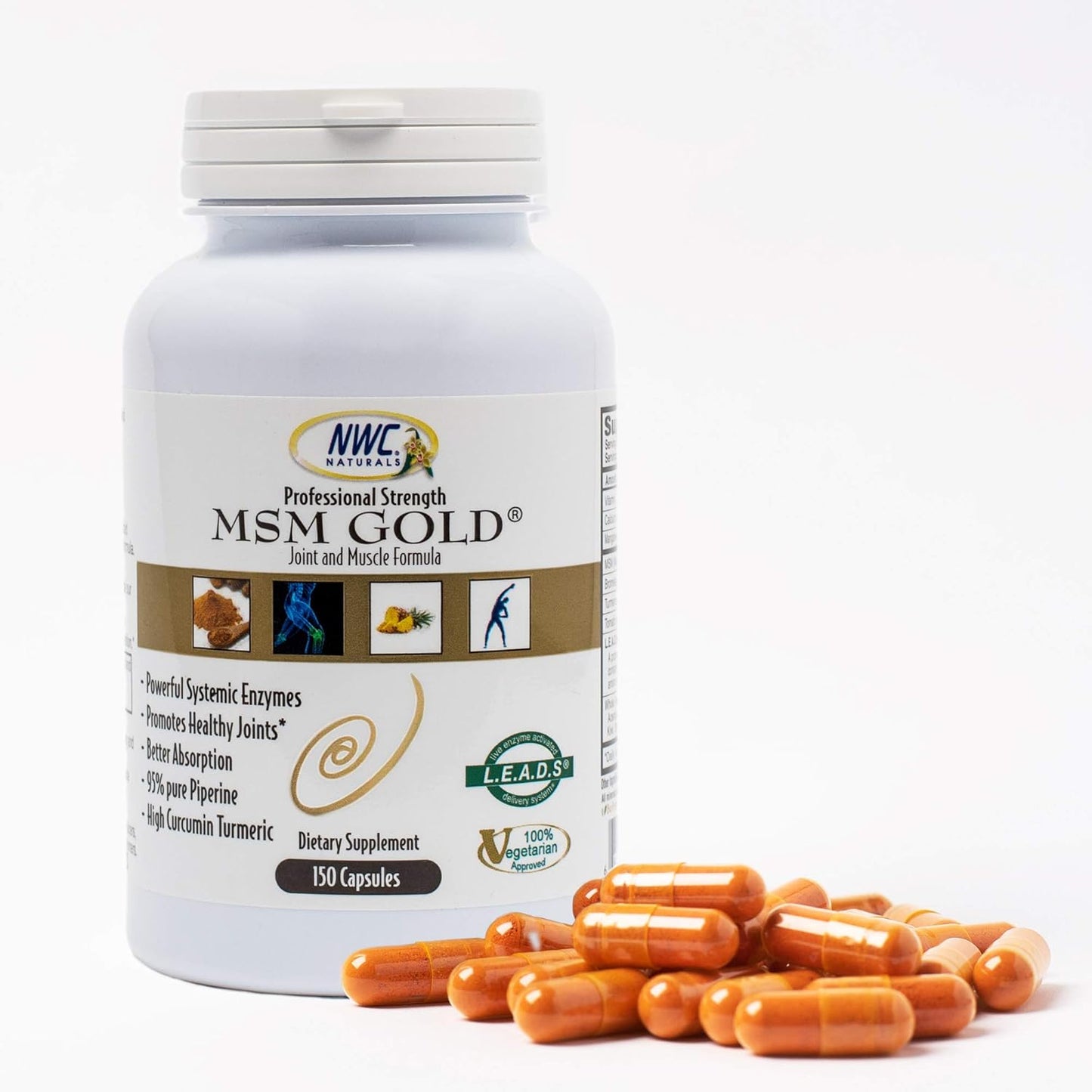 NWC Naturals MSM Gold Systemic Enzyme Capsules - 150 Count - Vegetarian & All Natural - Supports Joint and Muscle Health