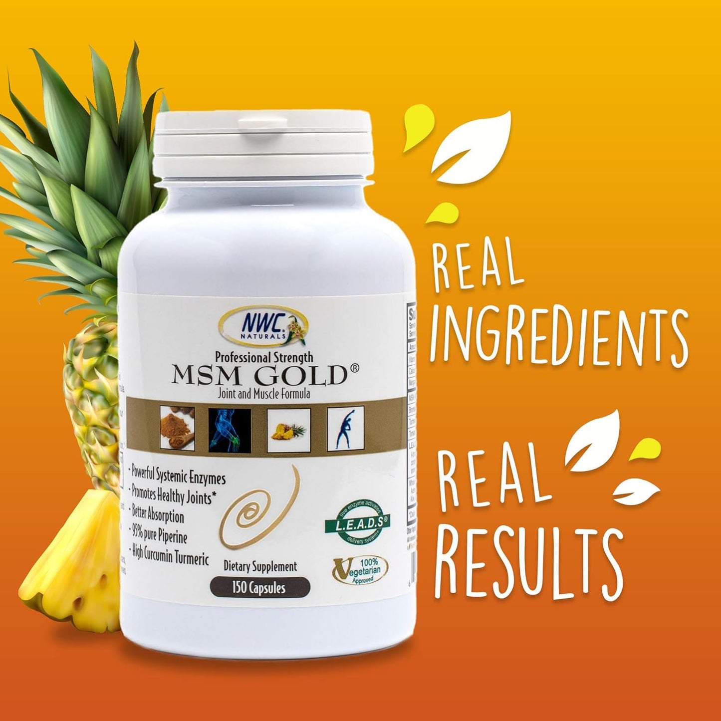 NWC Naturals MSM Gold Systemic Enzyme Capsules - 150 Count - Vegetarian & All Natural - Supports Joint and Muscle Health