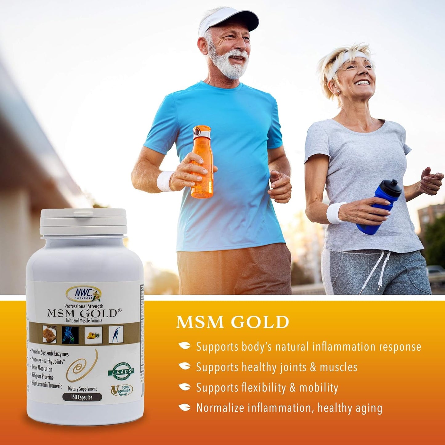 NWC Naturals MSM Gold Systemic Enzyme Capsules - 150 Count - Vegetarian & All Natural - Supports Joint and Muscle Health