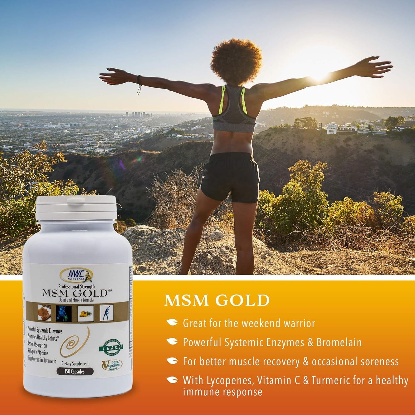 NWC Naturals MSM Gold Systemic Enzyme Capsules - 150 Count - Vegetarian & All Natural - Supports Joint and Muscle Health