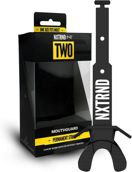 Nxtrnd Two Football Mouth Guard with Strap - Adult & Youth Sizes - Black Color