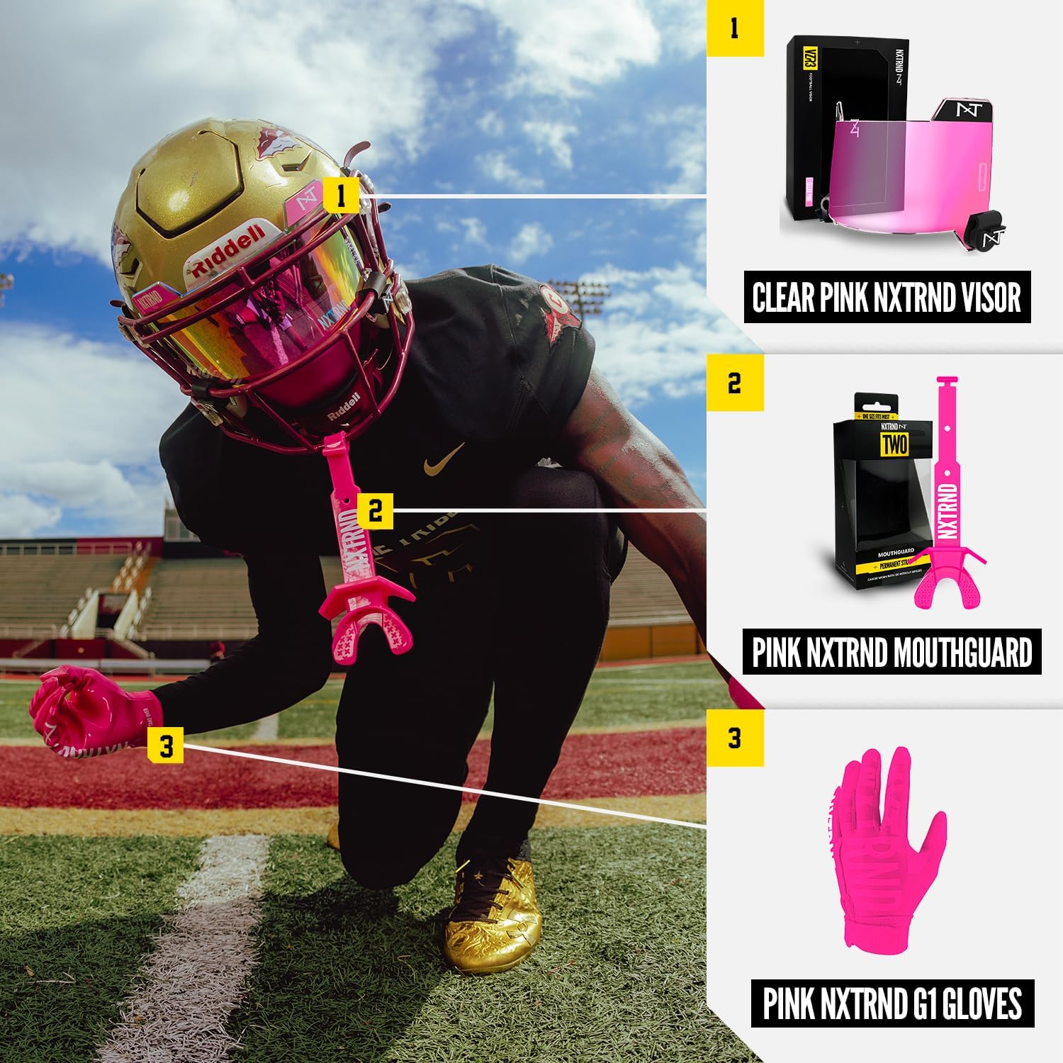 Nxtrnd Two Football Mouth Guard with Strap - Adult & Youth Sizes - Pink Color