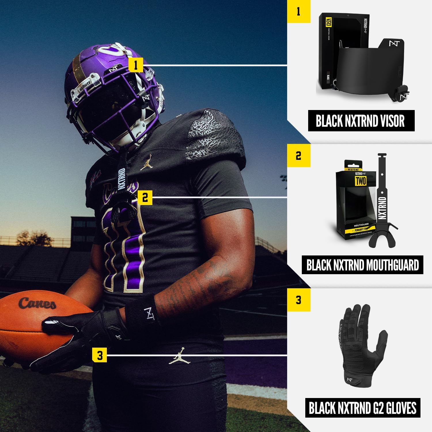 Nxtrnd Two Football Mouth Guard with Strap - Adult & Youth Sizes - Black Color