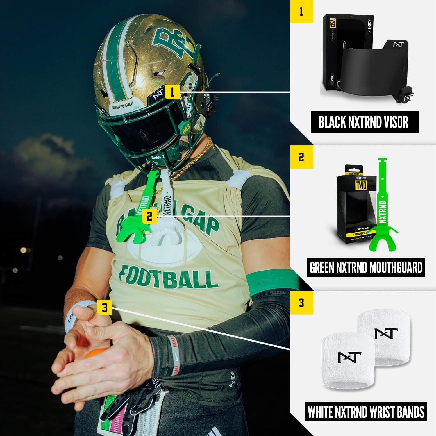 Nxtrnd Two Football Mouth Guard with Strap - Green, Adult & Youth Fit, NXT NXTRND Football Mouthpiece