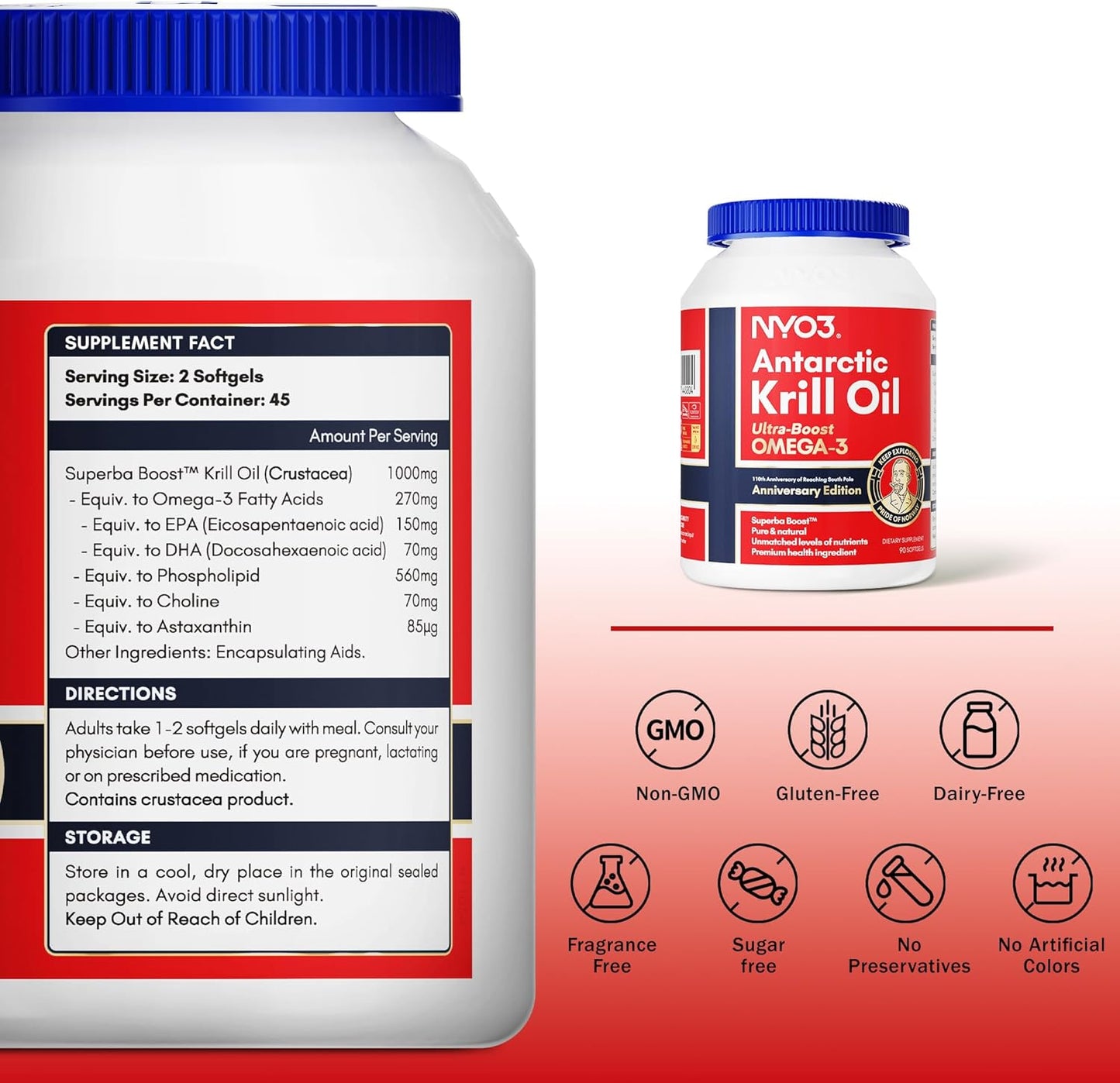 NYO3 Krill Oil 1000mg Softgel - 90 Count + Milk Thistle Liver Detox with Dandelion Root - 60 Count