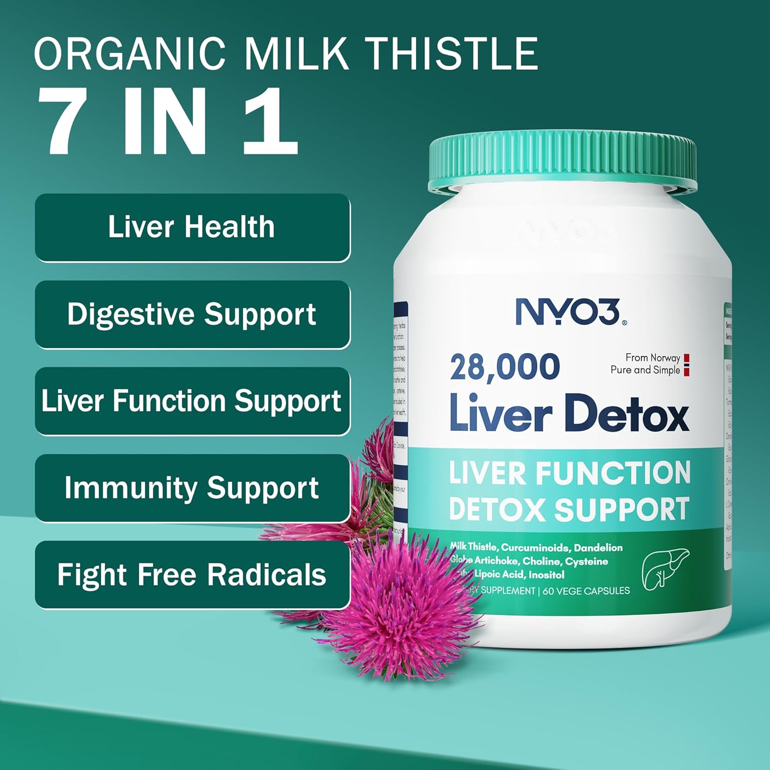NYO3 Krill Oil 1000mg Softgel - 90 Count + Milk Thistle Liver Detox with Dandelion Root - 60 Count