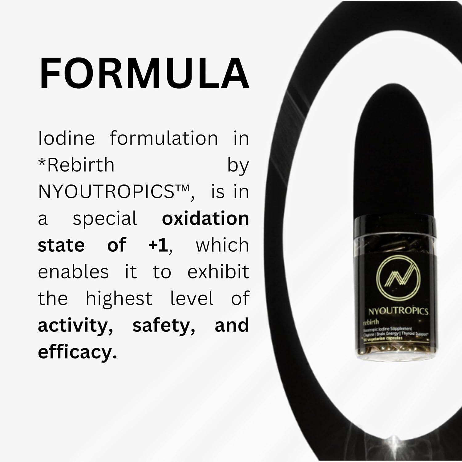 NYOUTROPICS Rebirth: Nootropic Iodine Supplement for Brain and Thyroid Support, 180 Vegan Capsules, Non-Accumulating Positive Monovalent Iodine