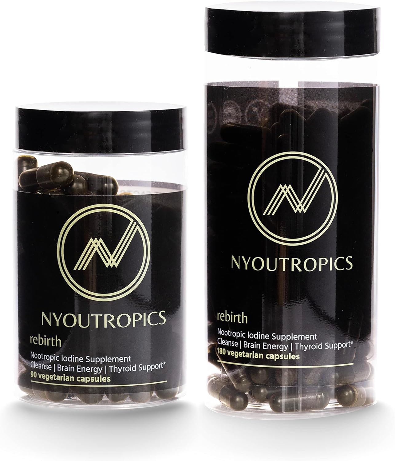 NYOUTROPICS Rebirth: Nootropic Iodine Supplement for Brain and Thyroid Support, 180 Vegan Capsules, Non-Accumulating Positive Monovalent Iodine