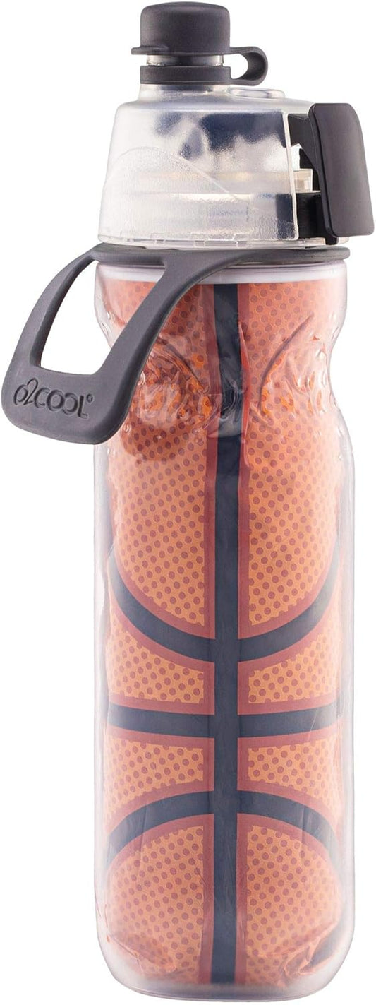 O2COOL Mist 'N Sip 2-in-1 Misting Water Bottle - No Leak Pull Top Spout - Reusable Sports Bottle - 20 oz - Basketball Theme