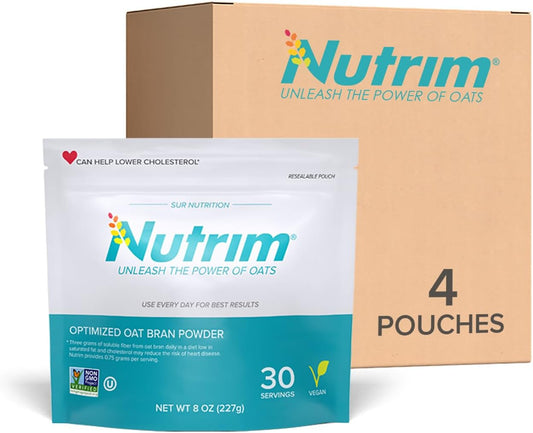 Oat Bran Powder with 750mg Beta Glucan - Soluble Fiber for Cholesterol & Immune Support - Heart Healthy & Vegan