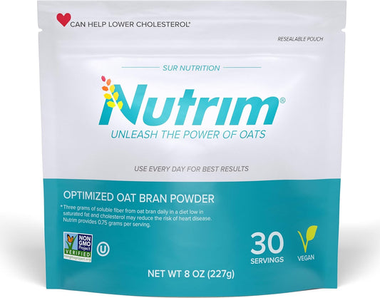 Oat Bran Powder with 750mg Beta Glucan for Cholesterol & Immune Support - Heart Healthy & Vegan Fiber Powder