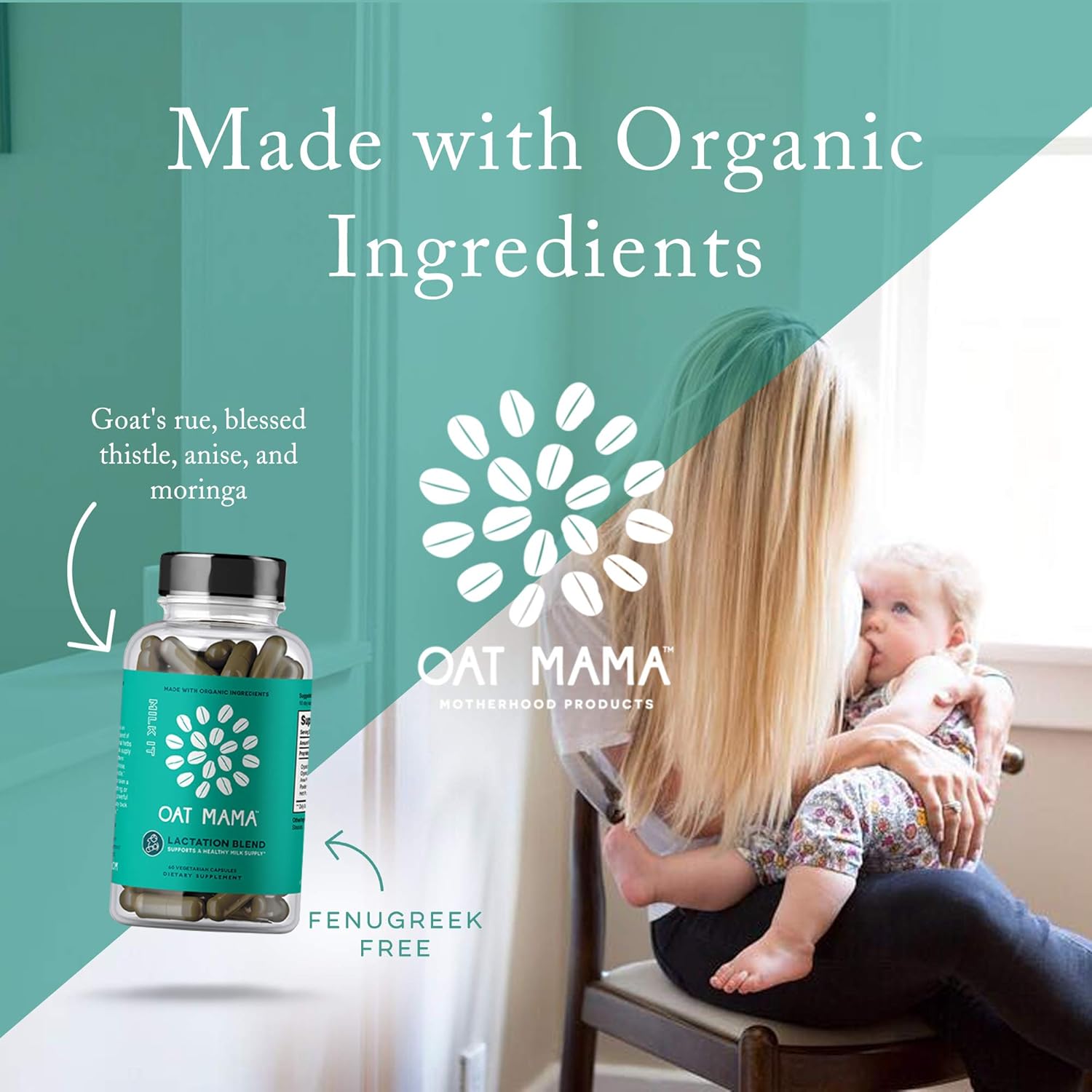 OAT MAMA Milk It Lactation Supplement with Moringa Powder, 60 Capsules for Postpartum Care