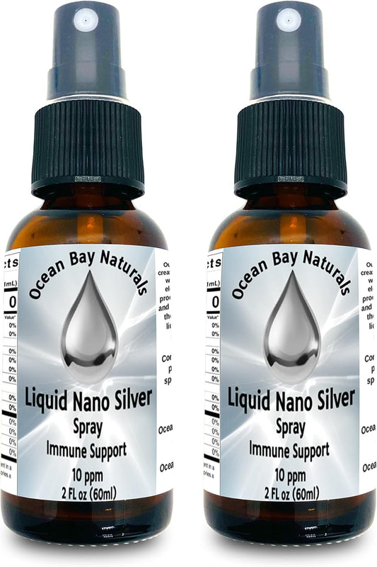 Ocean Bay Naturals Liquid Nano Silver Spray Twin Pack | 10ppm Concentration | Enhanced Absorption Compared to Colloidal Silver | 2oz Each