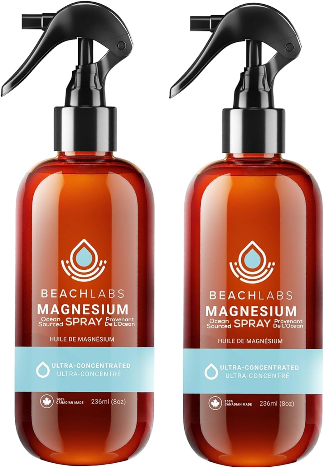 Ocean Sourced Magnesium Spray 2-Pack - 100% Canadian Made | Pure Concentrated Seawater for Feet and Body | Synergistic Trace Minerals for Wellness | 237 ml