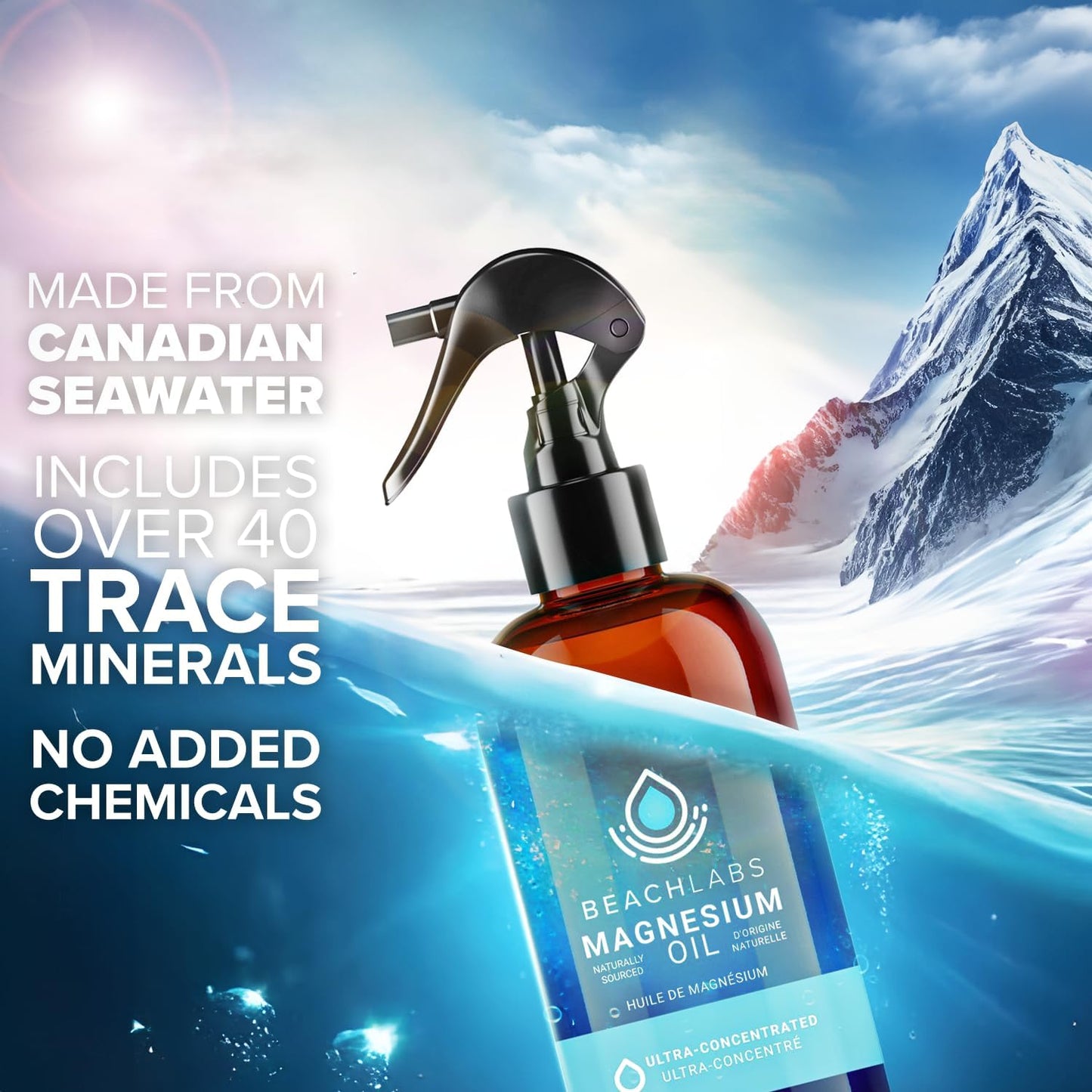 Ocean Sourced Magnesium Spray 2-Pack - 100% Canadian Made | Pure Concentrated Seawater for Feet and Body | Synergistic Trace Minerals for Wellness | 237 ml