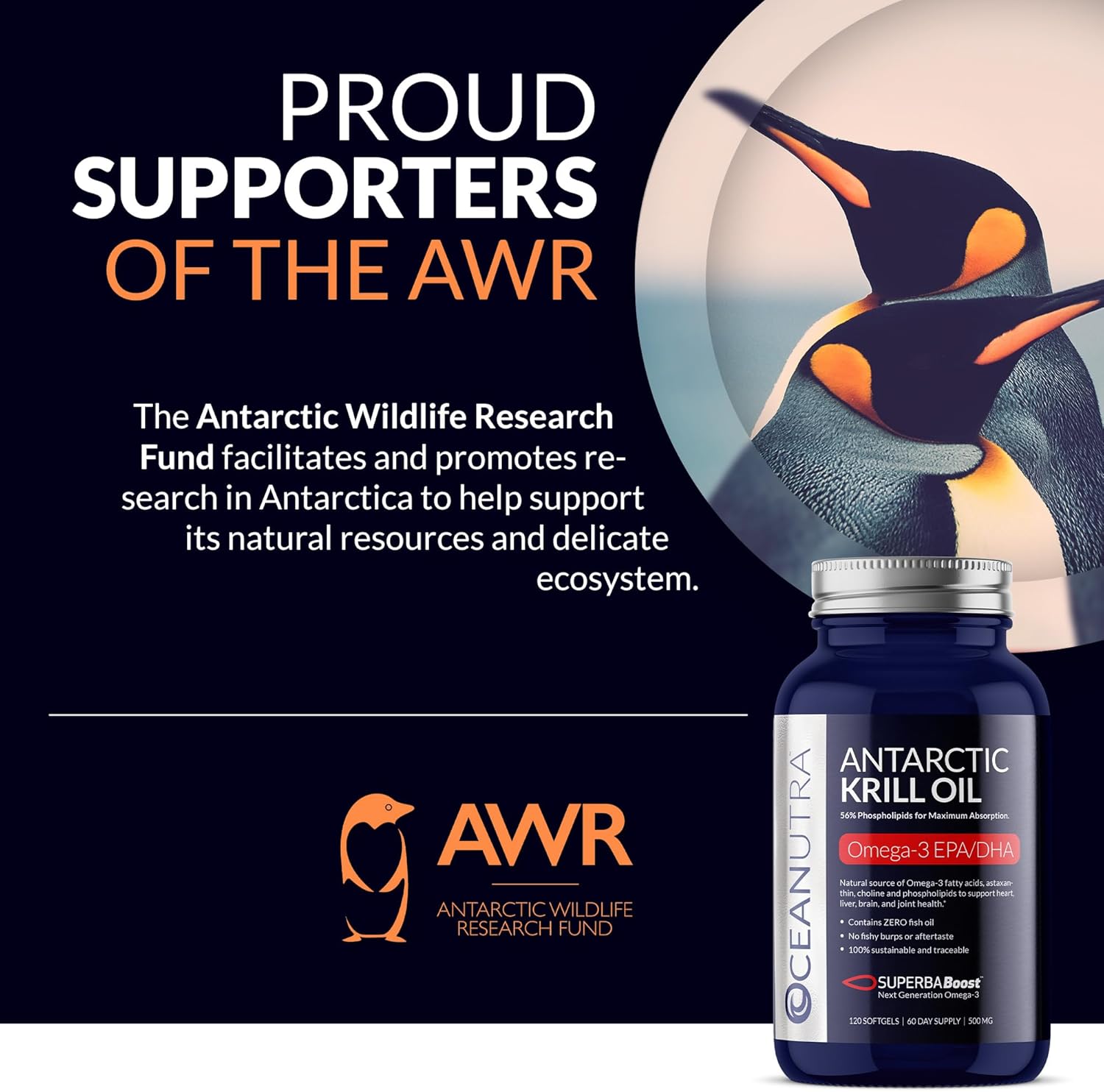 Oceanutra SuperbaBoost Antarctic Krill Oil Softgels - 500mg Omega 3 Supplement with EPA, DHA, Astaxanthin, Choline - Vanilla Flavor, Sustainable, No Fish Oil - 60-Day Supply