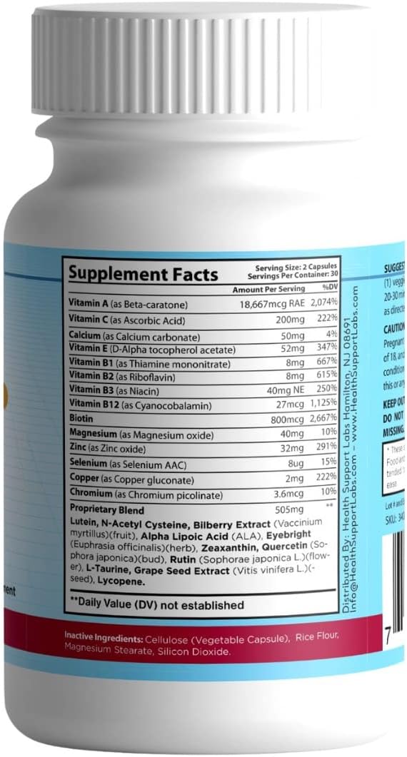 Ocusharp Vision Health Formula with Zeaxanthin, Lutein, Bilberry Extract - Eye Vitamin Supplement