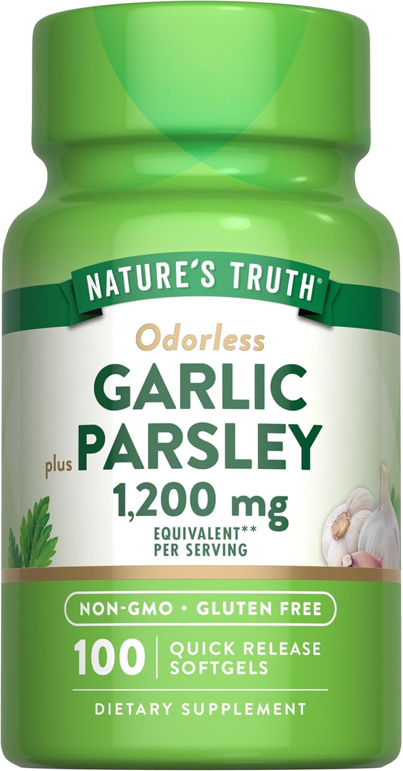 Odorless Garlic and Parsley Softgels | 1200mg | 100 Count | Non-GMO & Gluten Free Supplement