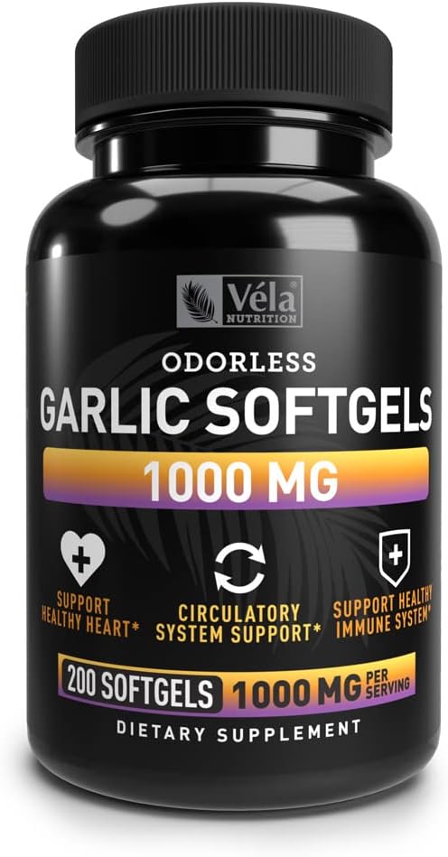Odorless Garlic Supplement 1000mg - Heart Health & Immune Support - GMP Certified, Non-GMO - 200 Capsules