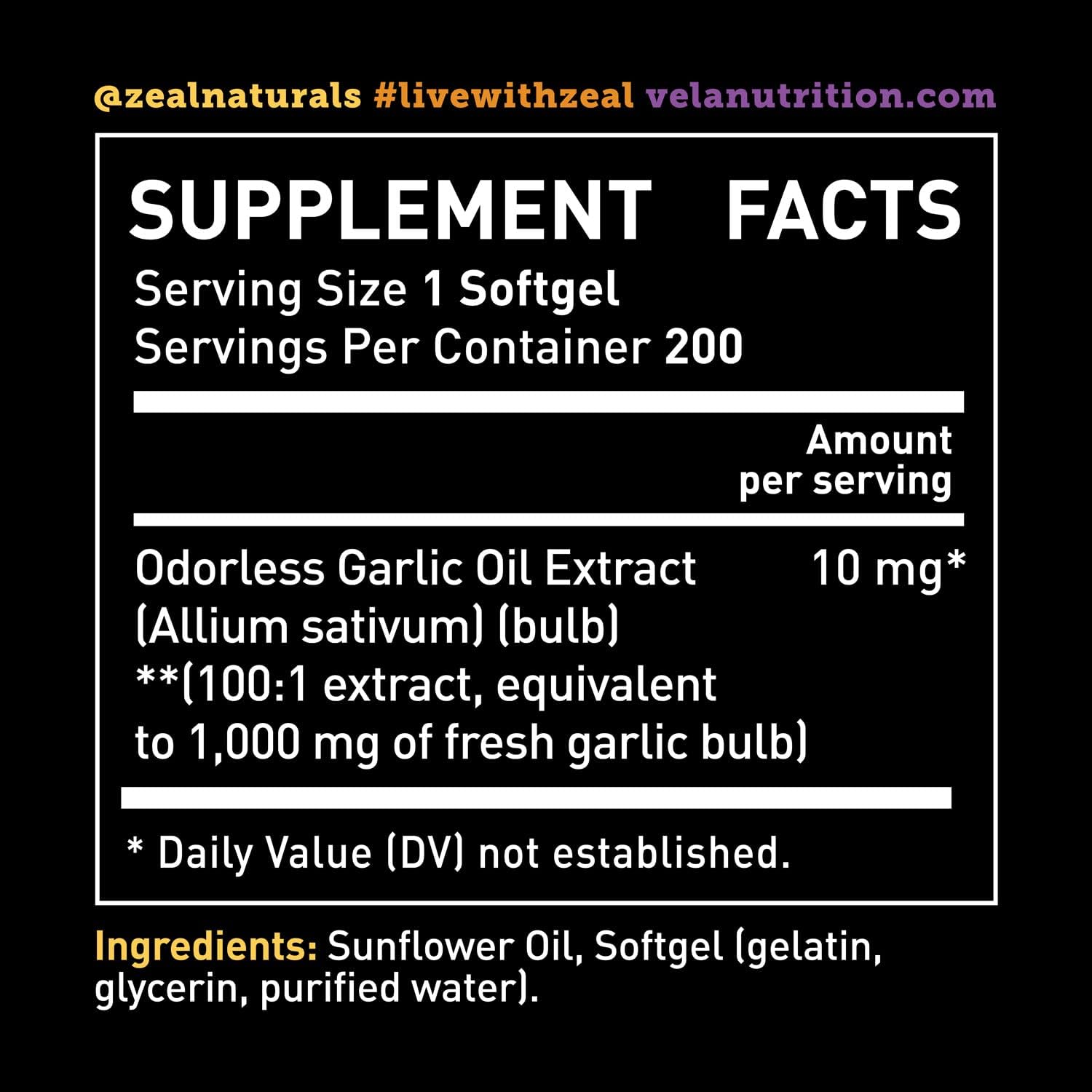 Odorless Garlic Supplement 1000mg - Heart Health & Immune Support - GMP Certified, Non-GMO - 200 Capsules