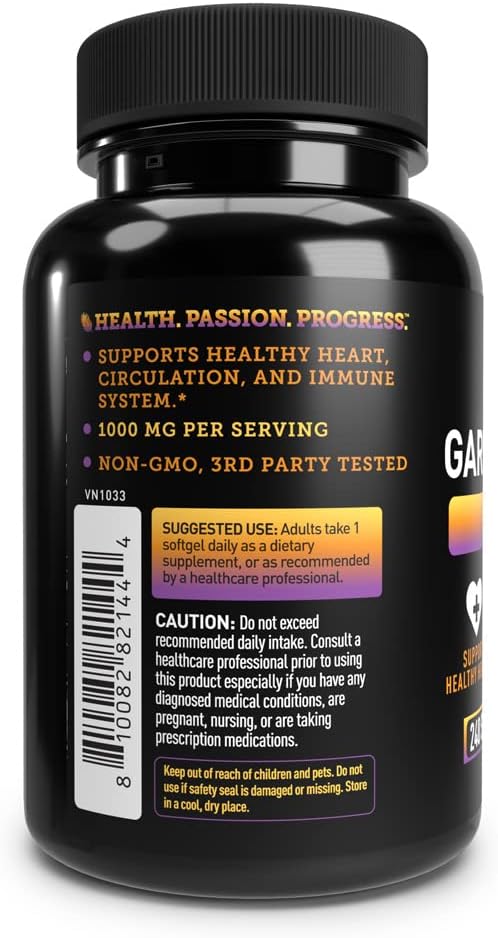 Odorless Garlic Supplement 1000mg - Heart Health & Immune Support - GMP Certified, Non-GMO - 200 Capsules