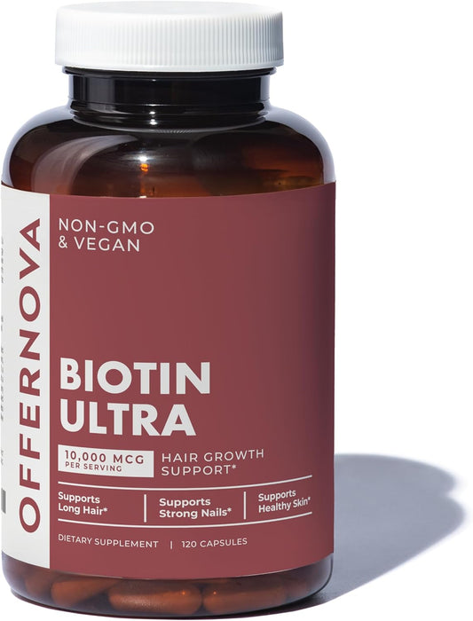 Offernova Biotin Ultra Hair Vitamins with Biotin - Hair and Beard Growth Pills | Strengthens Hair Skin and Nails - 120 Tablets