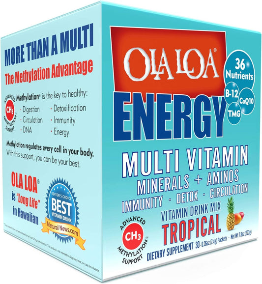 Ola Loa Energy Tropical Multi Vitamin Drink Mix - Amino Energy Powder, Gluten Dairy Caffeine Free - Daily Life Support - 30 Packets - BoostGo Australia