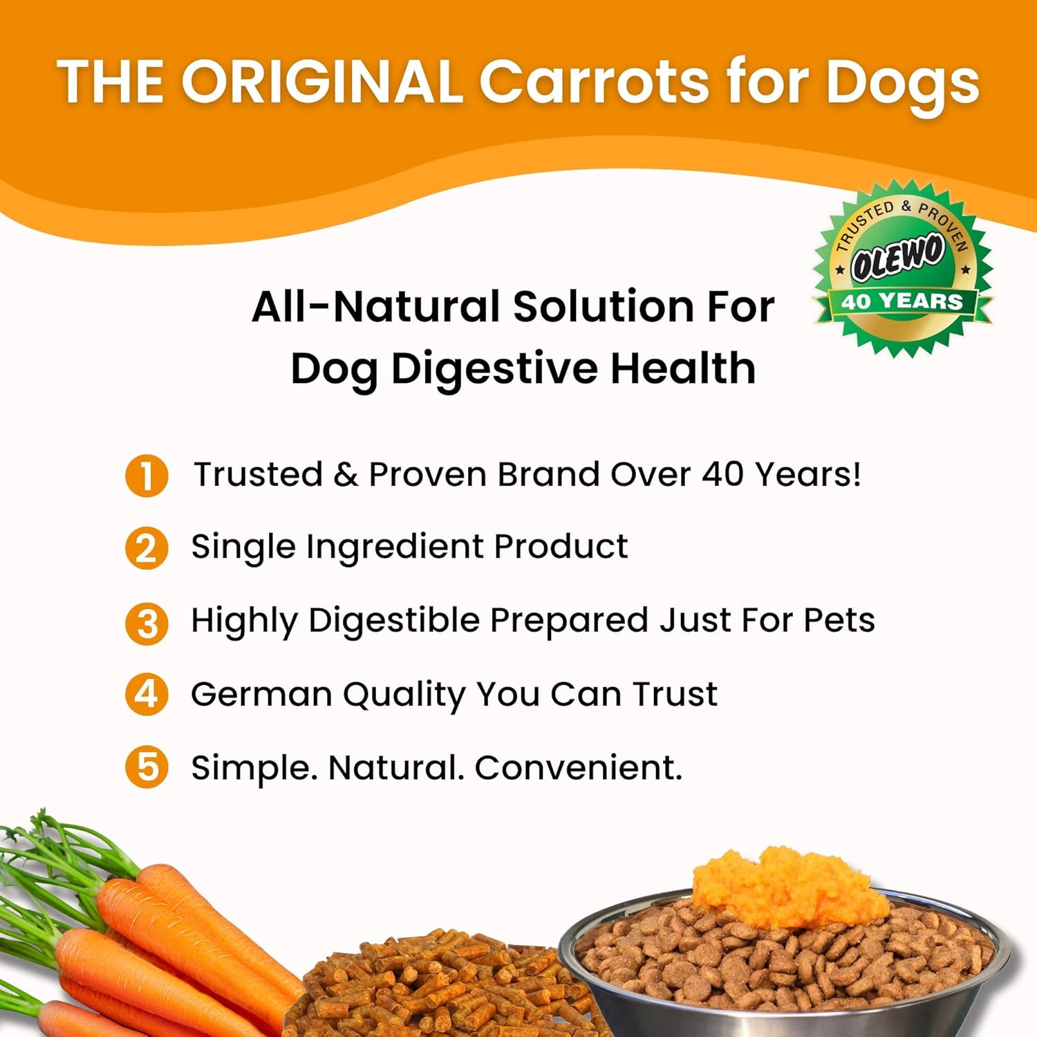 Olewo Original Carrots for Dogs - Fiber-Rich Digestive Dog Food Topper for Skin, Coat, and Gut Health, 1 lb