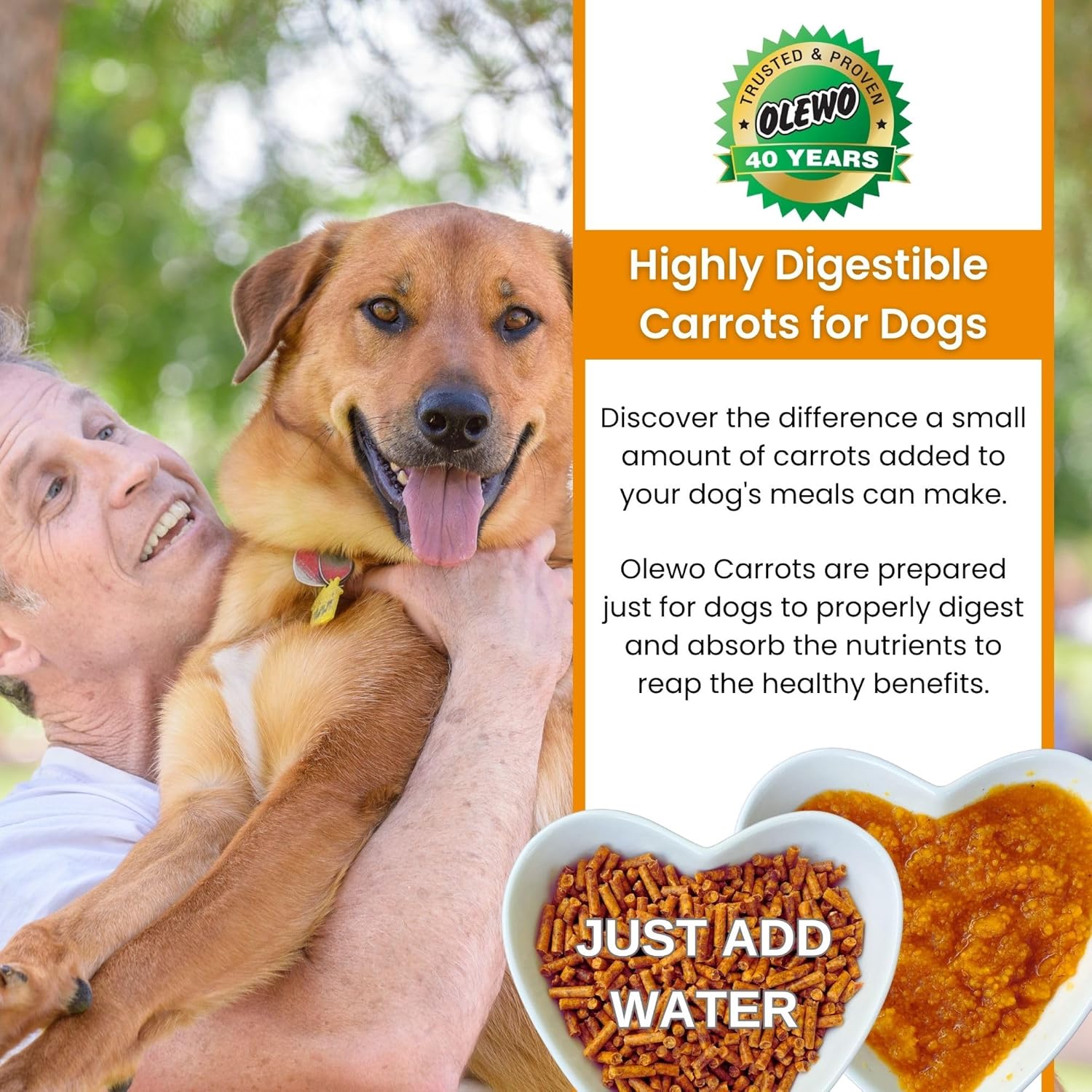 Olewo Original Carrots for Dogs - Fiber-Rich Digestive Dog Food Topper for Skin, Coat, and Gut Health, 1 lb
