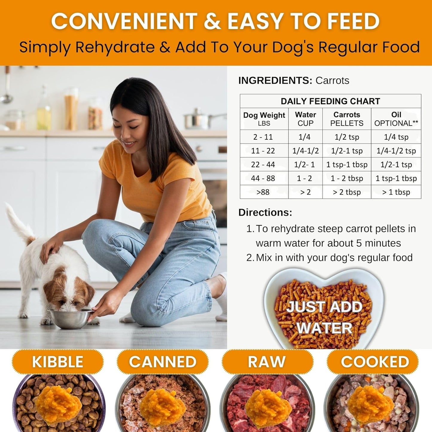 Olewo Original Carrots for Dogs - Fiber-Rich Digestive Dog Food Topper for Skin, Coat, and Gut Health, 1 lb