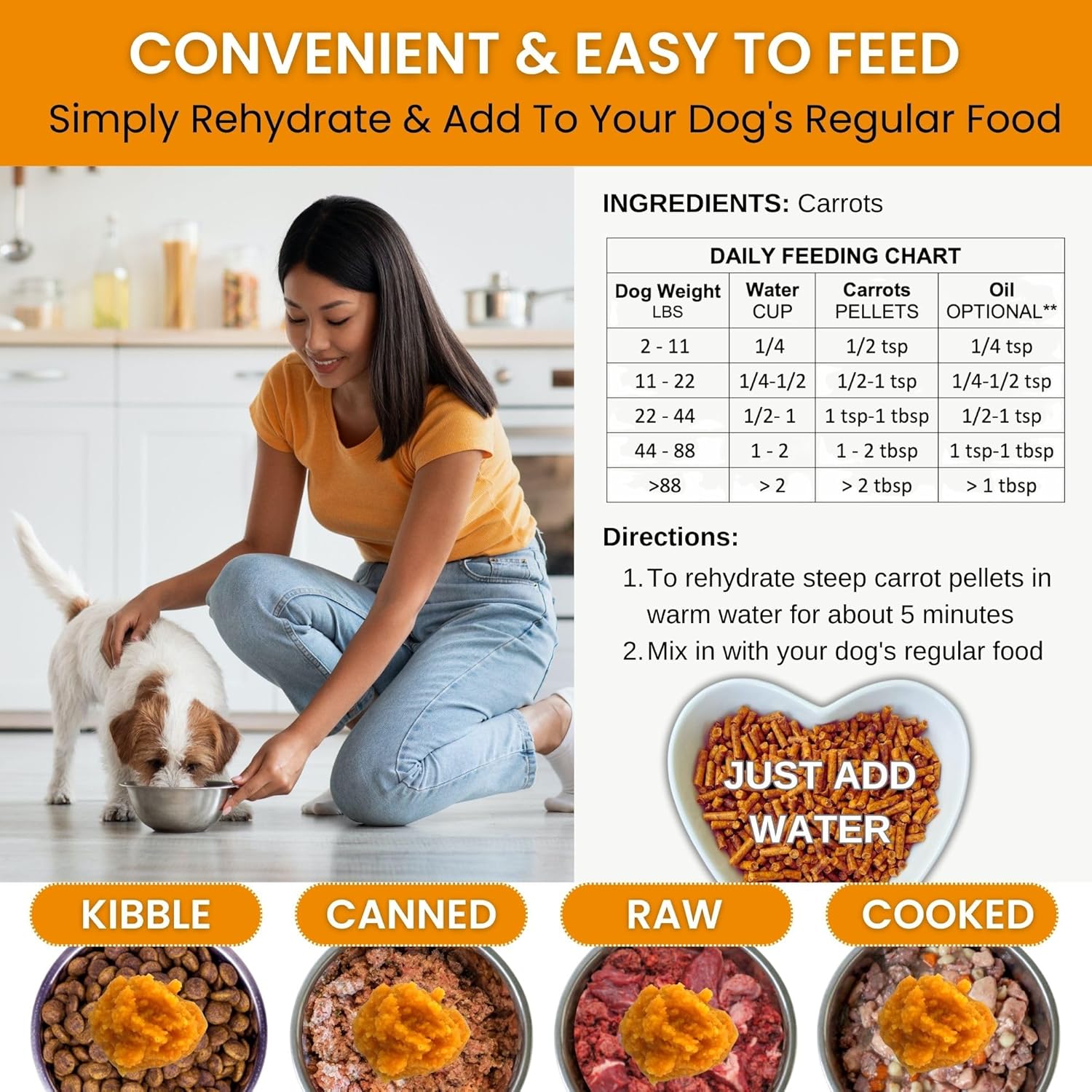Olewo Original Carrots for Dogs - Fiber-Rich Digestive Dog Food Topper for Skin, Coat, and Gut Health, 1 lb
