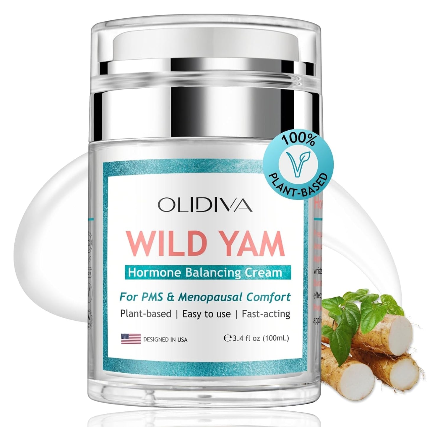 Olidiva Wild Yam Cream 3.4 oz - Hormone Balancing Day & Night Cream for PMS, Menopause, Hot Flashes & Night Sweats