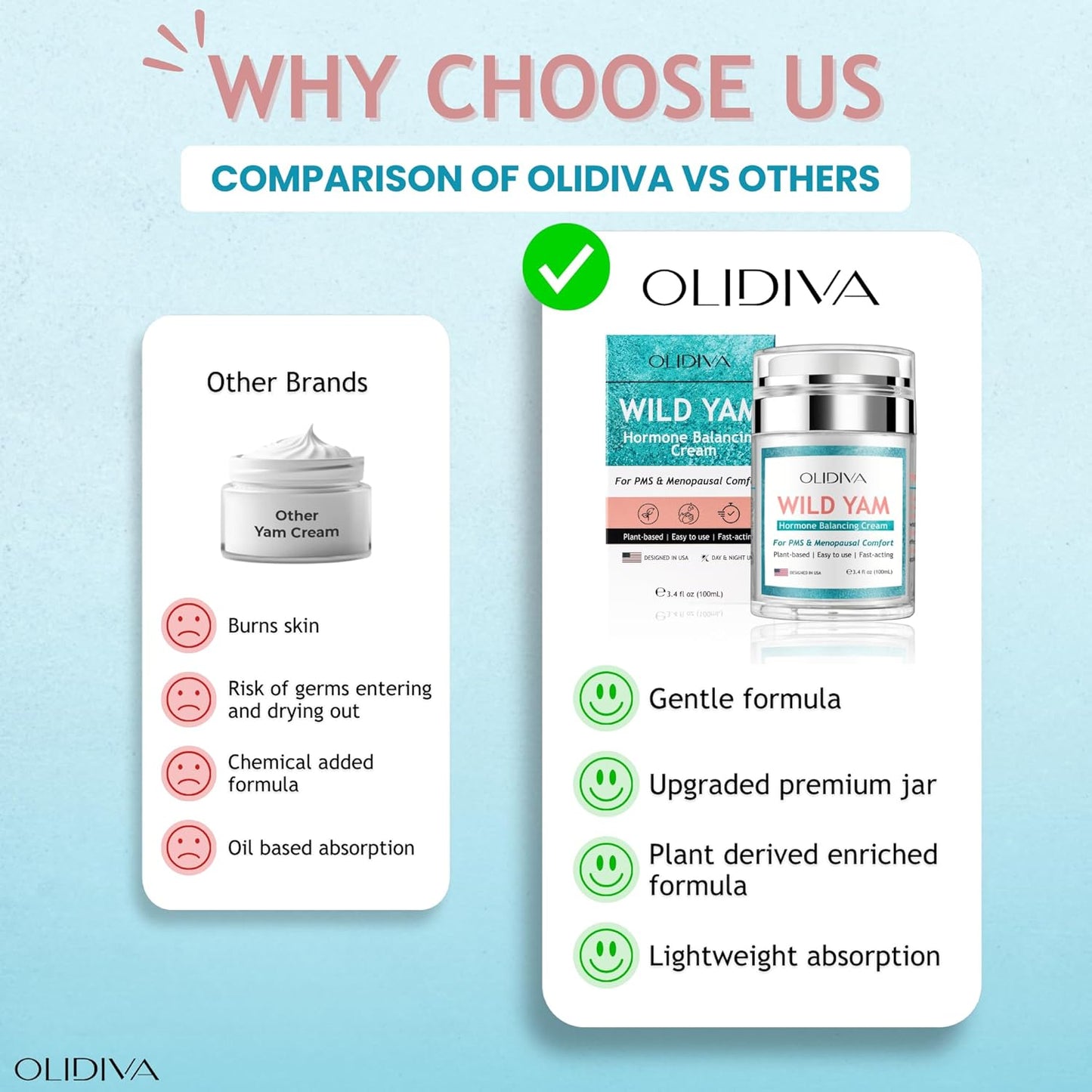 Olidiva Wild Yam Cream 3.4 oz - Hormone Balancing Day & Night Cream for PMS, Menopause, Hot Flashes & Night Sweats