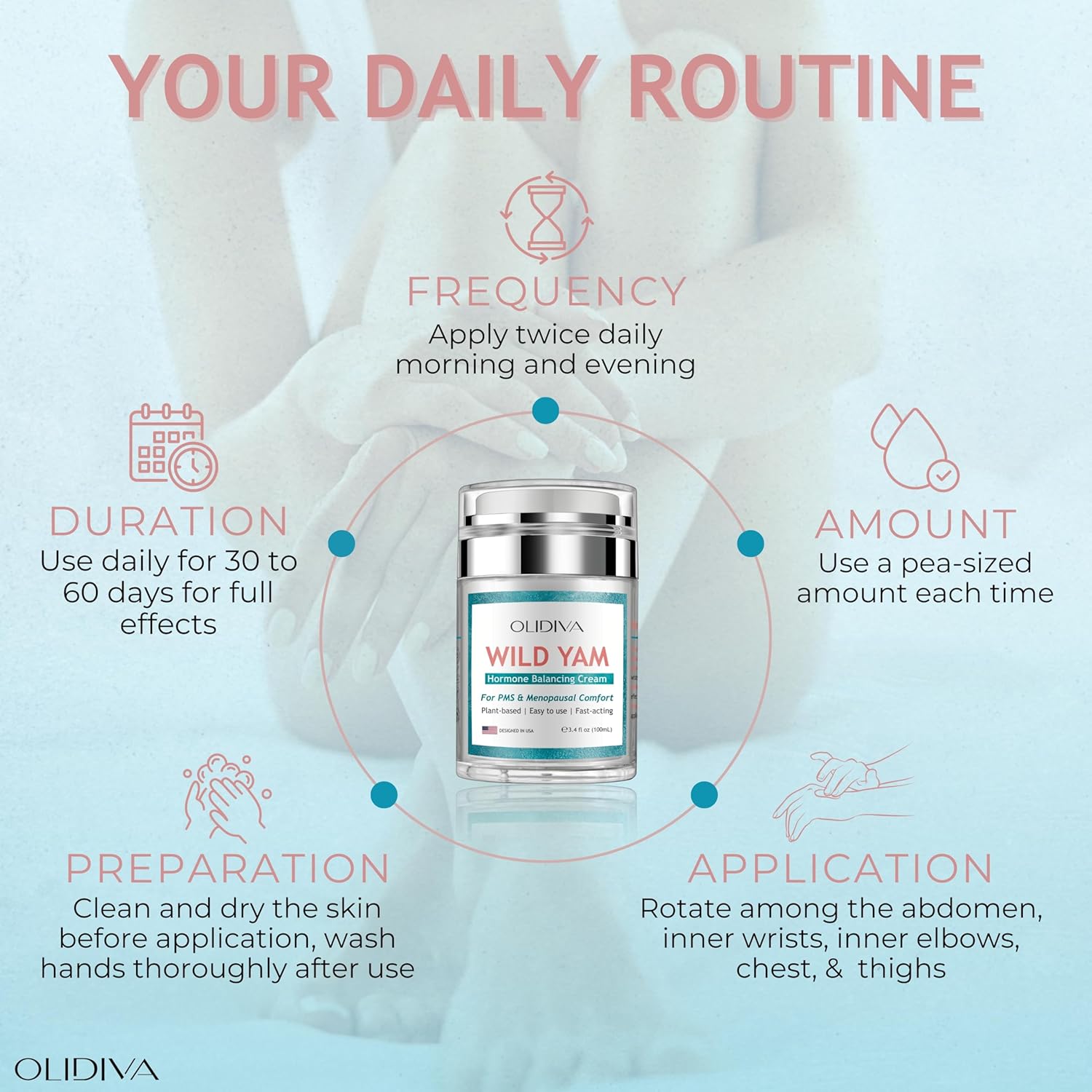 Olidiva Wild Yam Cream 3.4 oz - Hormone Balancing Day & Night Cream for PMS, Menopause, Hot Flashes & Night Sweats