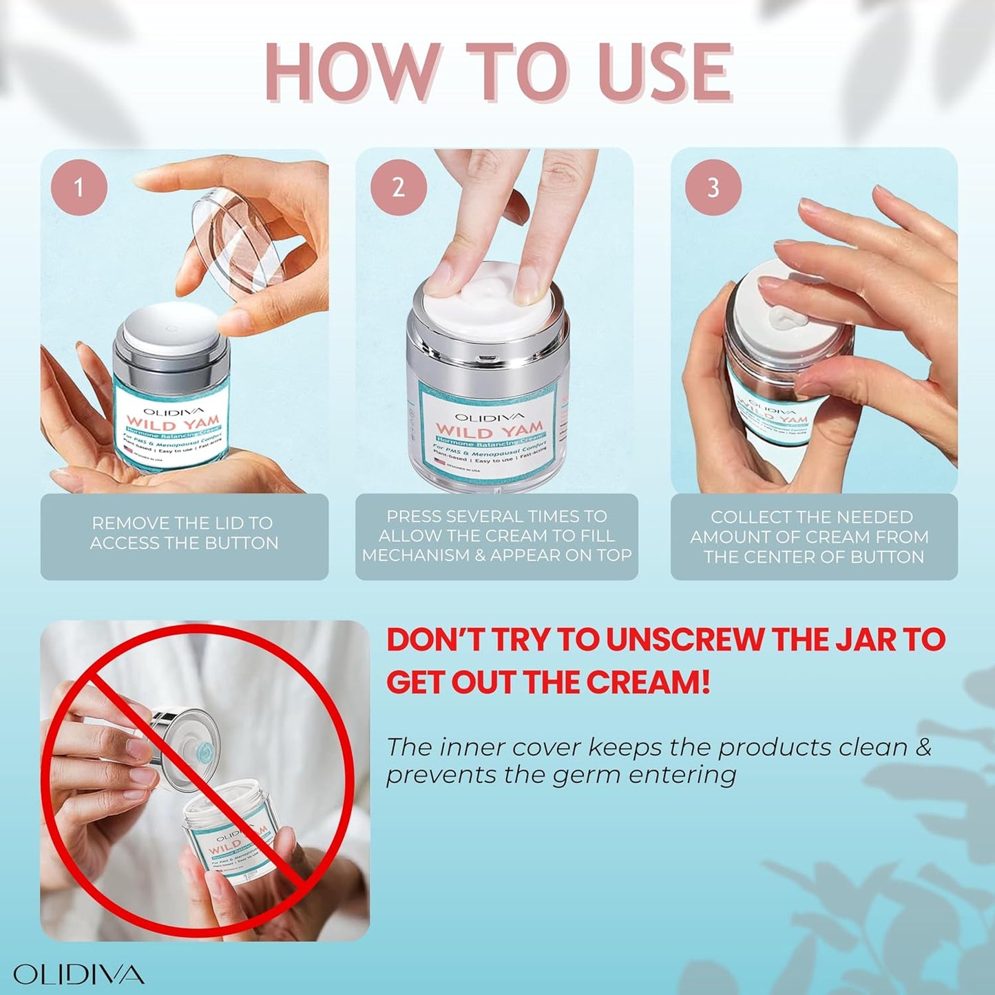 Olidiva Wild Yam Cream 3.4 oz - Hormone Balancing Day & Night Cream for PMS, Menopause, Hot Flashes & Night Sweats