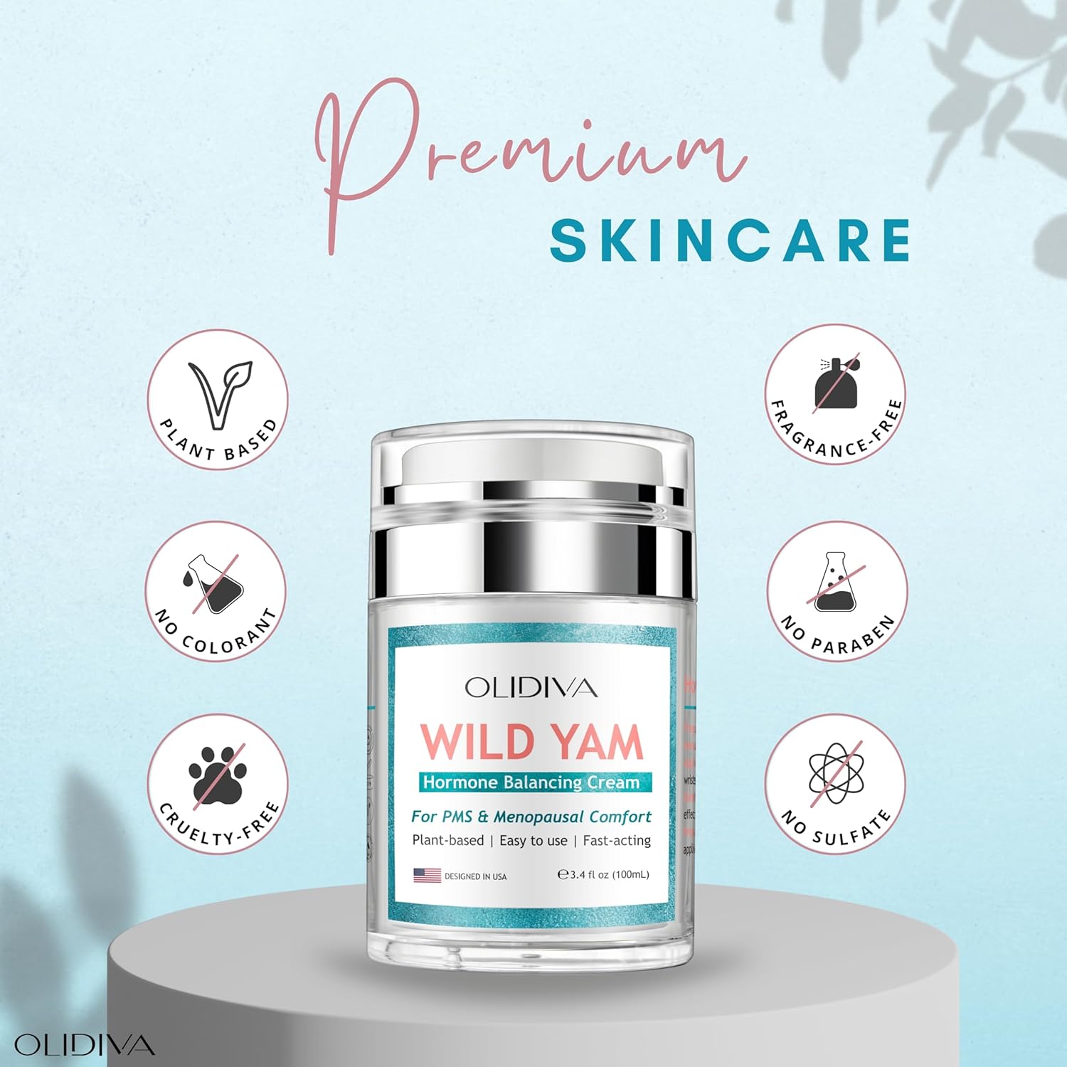 Olidiva Wild Yam Cream 3.4 oz - Hormone Balancing Day & Night Cream for PMS, Menopause, Hot Flashes & Night Sweats