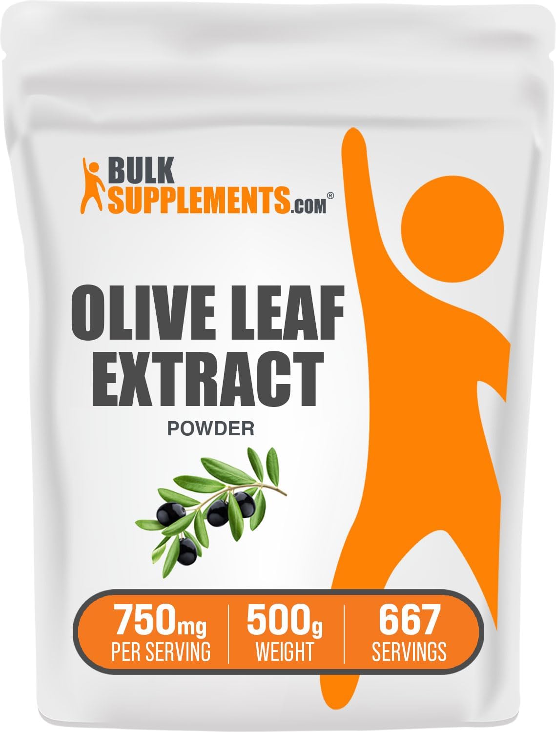 Olive Leaf Extract Powder - Antioxidant Herbal Supplement, Gluten Free, 750mg per Serving, 500g (1.1 lbs) Pack of 1
