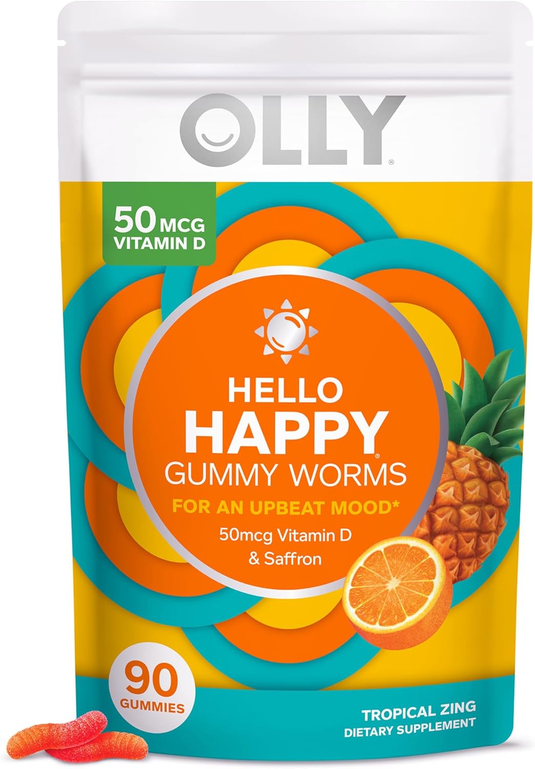 OLLY Hello Happy Gummy Worms & Goodbye Stress Softgels Bundle - Mood & Stress Support with Vitamin D, Saffron, GABA, Ashwagandha, L-Theanine, Lemon Balm