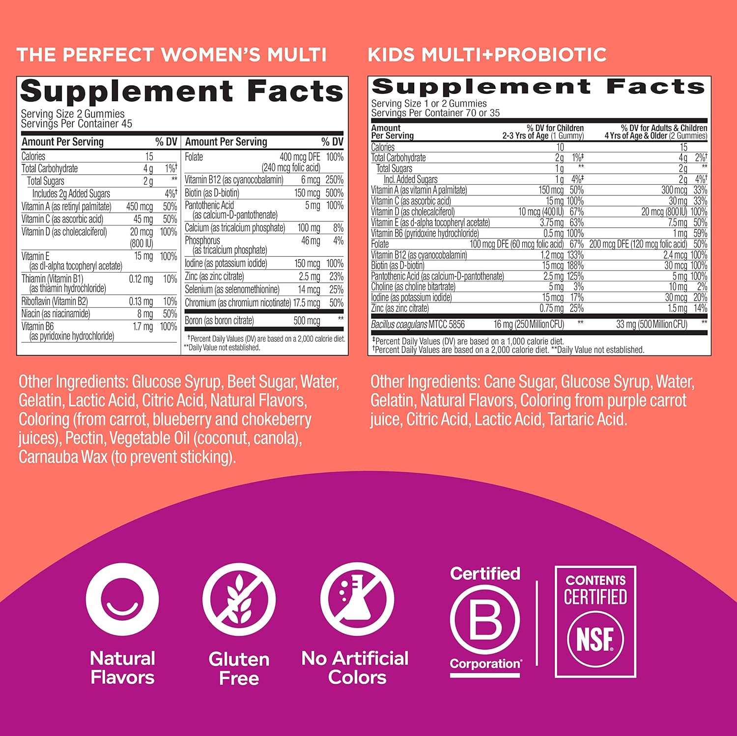 OLLY Women's Multi and Kids' Multi +Probiotic Family Pack Gummies, 2 Count, Chewable Supplement Pack