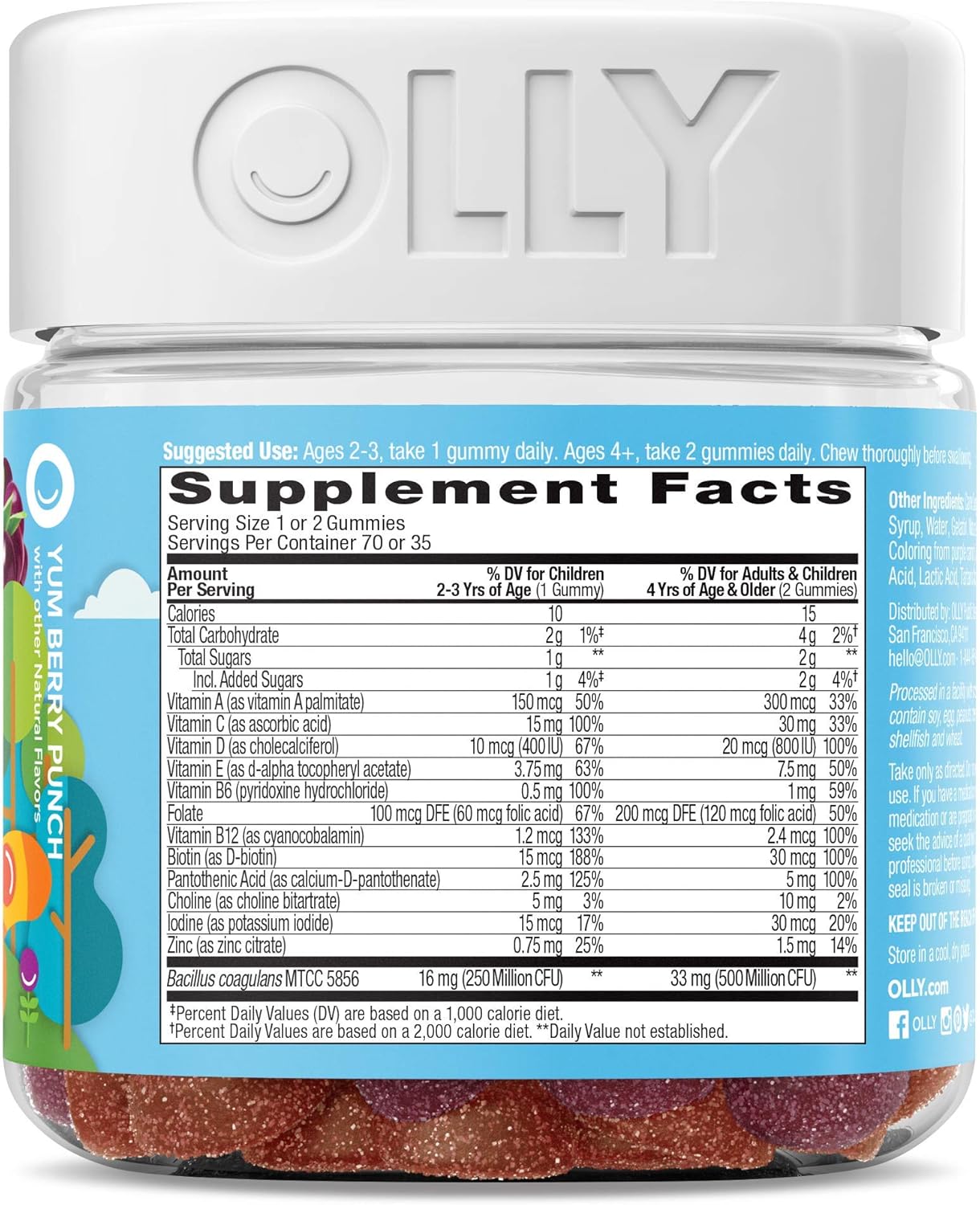 OLLY Women's Multi and Kids' Multi +Probiotic Family Pack Gummies, 2 Count, Chewable Supplement Pack