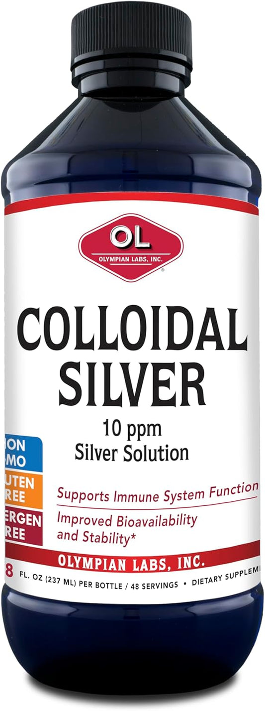 Olympian Labs Colloidal Silver Liquid - 8floz, 45 Servings, 10ppm Bioavailable Silver Supplement for Immune Support