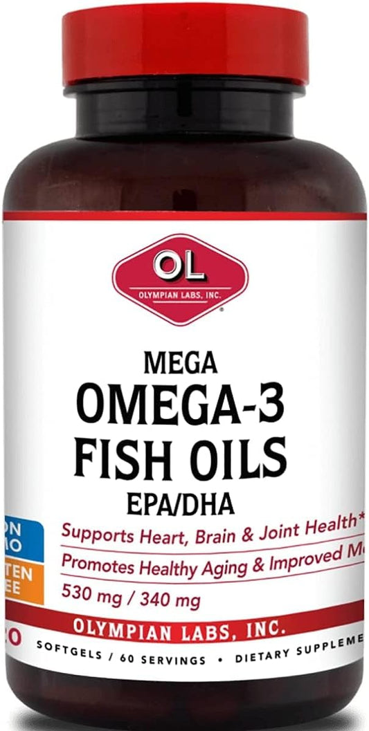 Olympian Labs Mega Omega 3 Fish Oils - 60 Servings with 3148mg Omega-3 Fish Oil